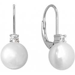 S40-412 Stříbrné náušnice přírodní perly s bílým zirkonem