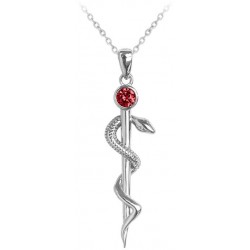 S50-427 Stříbrný náhrdelník Aeskulapova hůl s červeným zirkonem