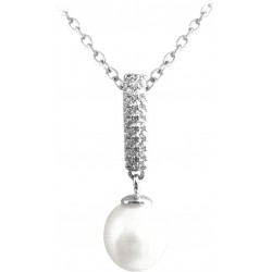 S50-449 Stříbrný náhrdelník přírodní bílé perly se zirkony