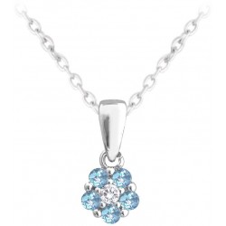 S50-466 Stříbrný náhrdelník KYTIČKA se světle modrými zirkony