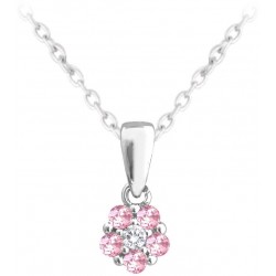 S50-467 Stříbrný náhrdelník KYTIČKA s růžovými zirkony