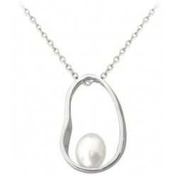 Stříbrný oválný náhrdelník s perlou