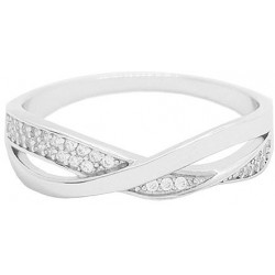 Překřížený stříbrný prsten s bílými zirkony